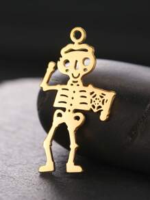 1 pieza Esqueleto bailarín minimalista de acero inoxidable, colgante de araña y murciélago, accesorio creativo con diseño de Halloween adecuado para collar, pulsera, llavero, aretes, accesorios hechos a mano DIY