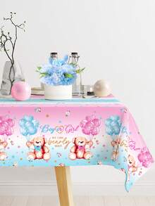 1件装性别揭晓派对装饰桌布，可爱粉蓝小熊图案，一次性防水桌旗，非常适合性别揭晓派对、迎婴派对、家庭活动装饰、婴儿派对礼物，男孩或女孩皆可，户外性别揭晓派对桌布，易于清洁 - 粉紅藍小熊 - 查看 3