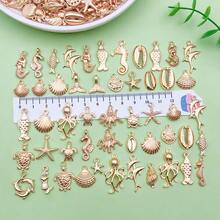 50 件随机混合 KC 金色海洋生物海星饰品散装夏季珠宝项链耳环手链制作 DIY 工艺配件 - 金色 - 查看 6