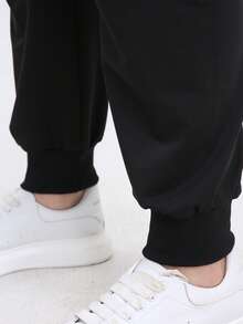 Two Piece Outfits For Women Black Short Sleeve T Shirts Oversized Rhinestones Graphic Drawstring Joggers Pants Casual Summer Sets Going Out - 黑色 - 查看 7