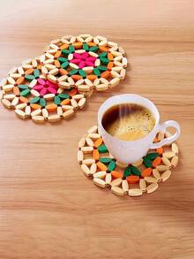 3/6/9pcs Heat Resistant Bamboo Coasters, Random Color, Heatproof Placemats For Home, Kitchen, Dining Table, Tableware, Kitchen Accessories - Multicolor - View 3