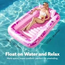 SLOOSH 充气日光浴泳池躺椅浮床，85 英寸 X 57 英寸超大成人泳池浮床，带枕头，四合一日光浴浴缸浮筏，日光浴床躺椅，适用于水上充气球坑，XL-金白色 - 彩色 - 查看 7