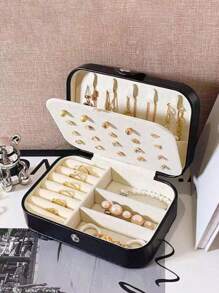 1个便携式旅行首饰收纳盒，PU皮革首饰整理盒，小型拉链首饰盒，多层耳环戒指收纳盒，化妆品收纳盒，首饰展示托盘，香水收纳盒，防水防氧化材质，保护戒指、耳环和项链，节日礼物，送她的礼物，适合教师使用 - 粉色 - 查看 18