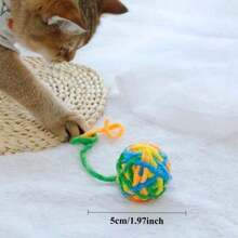 1pcs Cat Toy Wool Rainbow Ball Braided Ball With Tail Teasing Cat Pet Toy Wool Ball Contains Beads Sounding Ball
