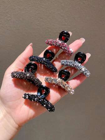 6pcs Women's Multi-Color Rhinestone & Pearl Hair Clips, Bangs Clips, Hair Claws, Elegant Hair Accessories For Summer, Bridal & Bridesmaid Elegant Claw Clips