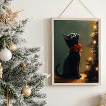 1pc Canvas Wall Art, Framed Wall Decor, Vintage Christmas Theme, Christmas Tree Kitten, Holiday Home Decor, Christmas Cat Lover Gift, Cat Wall Decor, Christmas Animal Decor, Christmas Decoration, Christmas Poster, Winter Decor, Christmas Bathroom Decor, Christmas Home Decor, Room Decor, Dorm Decor, Bedroom Decor, Living Room Decor, Office Decor, Dining Room Decor - Multicolor - View 10