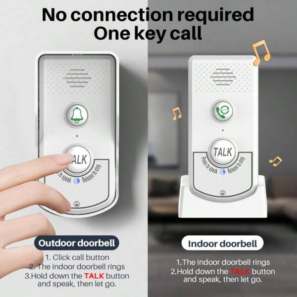 H8V1 Kabellose Türklingel mit Gegensprechfunktion – 1:1-System mit großer Reichweite, Audio-Kommunikation, 140*90*68 mm
