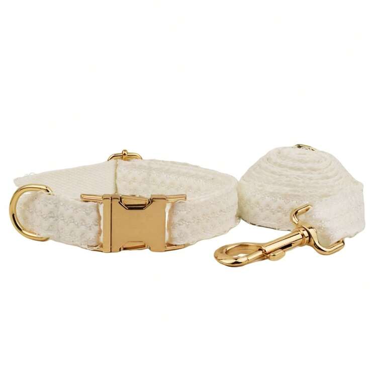 2Pcs Lace White Soft And Comfortable Zinc Alloy Pet Collar Leash For Small, Medium And Large Dogs, Pet Collar Dog Collar, Zinc Alloy Design, Strong And Durable, Easy To Buckle And Unfasten, High-End Dog Collar, Wedding, Valentine's Day (May Be Slightly Different Due To Different Fabrics, Batches And Colors, Sent Randomly) - White - View 2