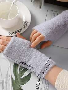 1 Pair Women's Solid Color Fuzzy Warm Fingerless Gloves, Outdoor/Indoor Use, Elastic Knitted Half Finger Gloves For Writing, Office, Autumn/Winter - Solid Color Mittens - View 4