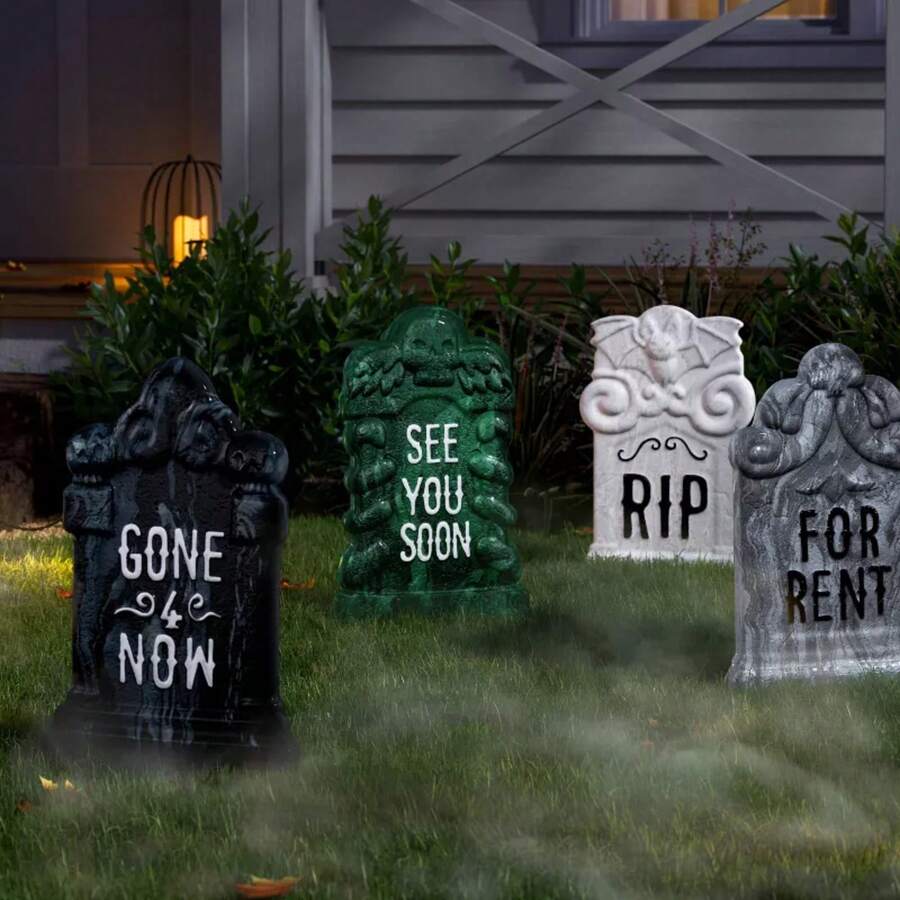 4pk 17" Tombstones Halloween Decorative Prop Marbled Colors