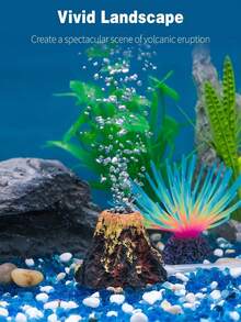 水族箱火山装饰套件,水族箱鱼缸玻璃容器造景逼真的山脉,配有气石增氧器气管配件,用于供氧 - 彩色 - 查看 5