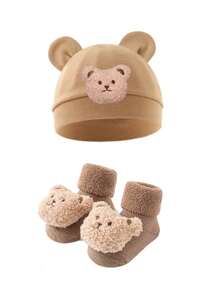 2pcs Cute Bear Plush Doll Hat And Socks Set, Suitable For Autumn/Winter - 2 chiếc - Xem 6