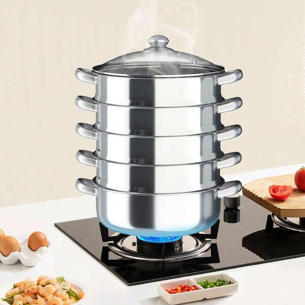 Olla vaporera de acero inoxidable de 5 capas, multiusos, apta para lavavajillas, fácil de limpiar, apta para todo tipo de cocinas, 3 tamaños (30 cm, 28 cm, 26 cm) para una cocina saludable.