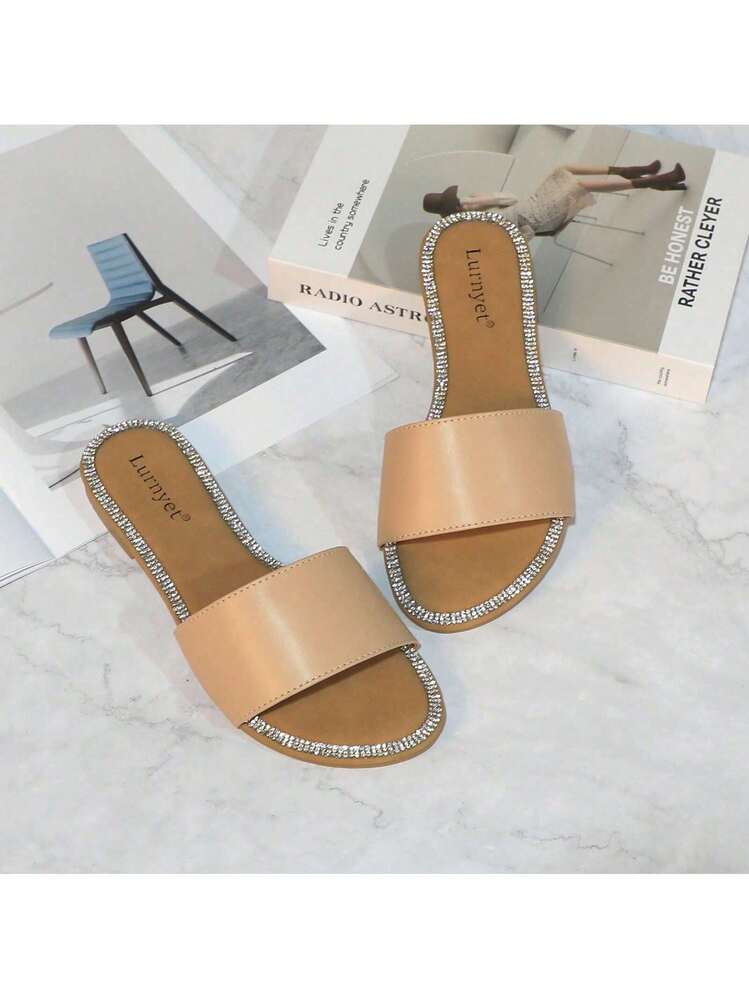 Women's Glitter Shiny Slide Sandals Sparkle Fancy Flat Slippers Slip-On Jeweled Shoes  BINGO-2 - khỏa thân - Xem 5