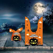 50 Pieces Halloween Rabbit Ear Snack Bag Halloween Rabbit Ear Candy Gift Bags Rabbit Goody Bags Halloween Bags Party Supplies - Pumpkin - View 2