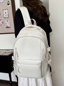 1 件纯色休闲学院风背包，带笔记本电脑隔层，大容量学生包和轻便旅行包，大容量背包旅行背包带行李带设计，适合男孩和女孩，非常适合日常使用、郊游、学校和返校，多口袋书包工作包，适合男女大学生