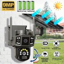4K/8MP Solar Powered Security Camera, 2.4GHz Wireless Wi-Fi Version, 360° Panoramic Outdoor View, PIR Motion Detection, Rechargeable Battery, Dual Lenses With Color Night Vision, Two-Way Audio, Anti-Theft And Peeping Protection, Home Use(1 PCS) - Black - View 2