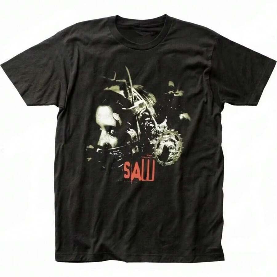 Movie Saw Horror Head Torture Shirt Cotton High Quality Aesthetic Grunge Graphic Pastel Retro T Shirt Graphic Gothic Graphic Y2k - 黑色 - 查看 1