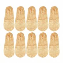 5 Pairs Of Lace Boat Socks For Women's Invisible Socks Silicone Anti Slip Low Vamp Thin Style Fashionable Lace Versatile - Beige - View 10