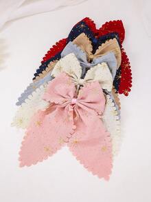 Bộ 6 kẹp tóc nơ in họa tiết lá kim loại nhiều màu sắc cho bé gái, phụ kiện tóc bằng vải xếp ly chắc chắn, dùng hàng ngày. - Nhiều màu - Xem 2