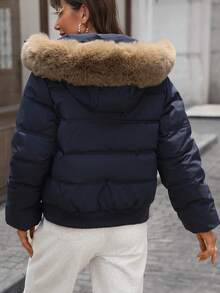 Winterjacke für Damen mit Kapuze, Fellkragen, Reißverschluss, Wattierung und Verdickung, warme Oberbekleidung