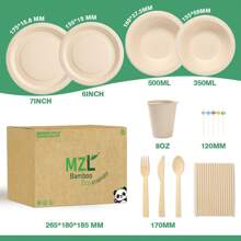 MZLBAMBOO 200 Pieces Disposable Bamboo Cutlery, Compostable Set - Bamboo Utensils [50 Forks, 50 Knives, 50 Spoons, 50 Napkins] - Wrapped Utensils For Parties.