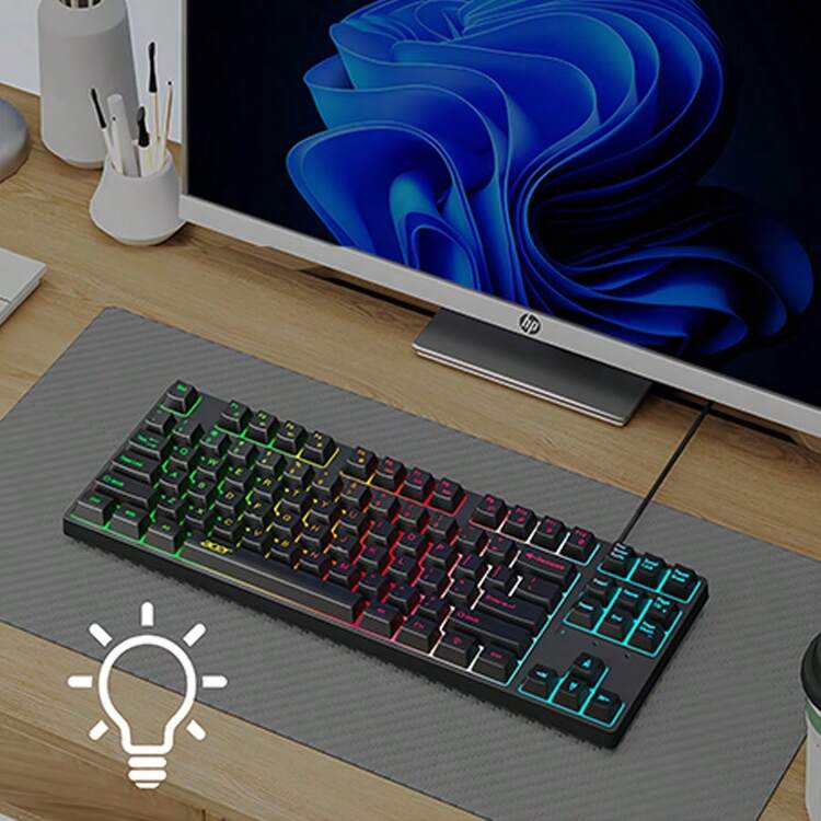 Acer OKW216電競辦公鍵盤 87鍵小巧尺寸 機械軸體觸感回饋 人體工學階梯鍵帽 網咖/家用高性價比之選 - 黑色 - 查看 3