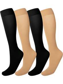 (2pairs)Women's Knee High Socks Ladies Nylon Long Socks 2pairs Semi Opaque Trouser Socks Knee Stockings, Y2k, Cozy Socks - Multicolor - View 3