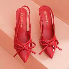 Zapatos de tacón alto Baotou primavera y otoño nuevo temperamento de lazo puntiagudo celebridades moda zapatos individuales para mujeres vacías, Zapatos de tacón de mujer - Rojo - Ver 5