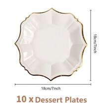 10Pcs/30Pcs-Pack White Paper Party Plates With Golden Foil Scalloped Edging For Birthday Wedding (9 Inches)