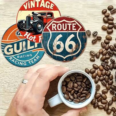 1 Set Of 6 Pcs,Garage Motor Oil Racing Team Theme, Wooden Coasters For Home, Living Room, Dining Room, Office, Ideal Gift, Home Decor, Kitchen Decor, Dining Table Decor, Kitchen Accessories, Gift For Family, Friends,Coaster Set,Coasters Drink Coasters,Coaster For Cup At Home,Choice Of 1 Or 31 Sets