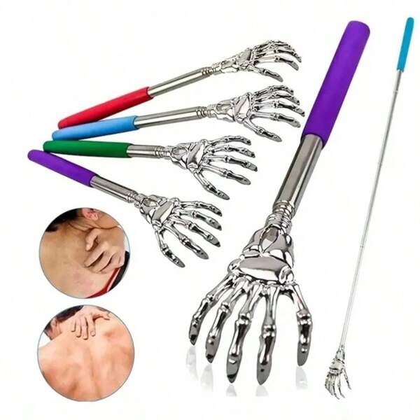 1PC Extendable Back Scratcher, Stainless Steel Portable Telescopic Rubber Handle Back Scratchers For Thanksgiving, Birthday, Christmas Gifts