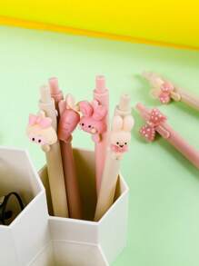 1/3/6支卡通中性笔 可爱贴纸按钮笔 学生考试/办公签字笔 0.5mm黑色墨水 可爱女孩按钮中性笔 学生学习文具 考试签字笔