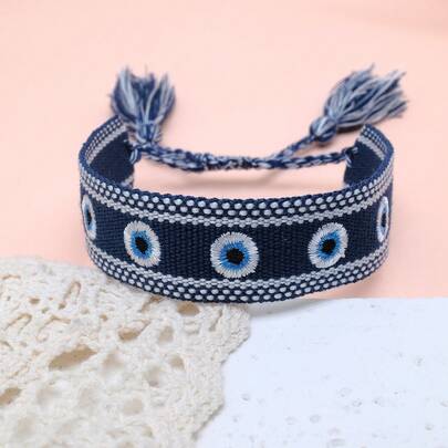 1pc Creative Evil Eye Embroidery Handmade Braided Bracelet, Bohemian , Suitable For Daily, Party, Travel, Gift, Blessing