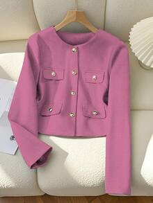 Veste courte décontractée à manches longues, boutonnage simple, couleur unie, fine, pour femmes. Printemps/Automne