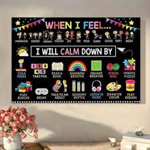 1 幅互动情绪调节帆布墙画，色彩鲜艳的平静策略装饰，带有语音发音，有趣的插图，适合教室和家庭使用，非常适合教师和家长，教育工具，无框架