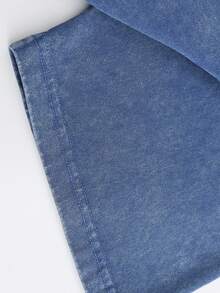 Black Cat Floral Pattern, Fun Print, Vintage Washed Pure Cotton T-Shirt, Y2k Style, American Street Style, Suitable For Both Men And Women To Wear - 寶藍色 - 查看 5