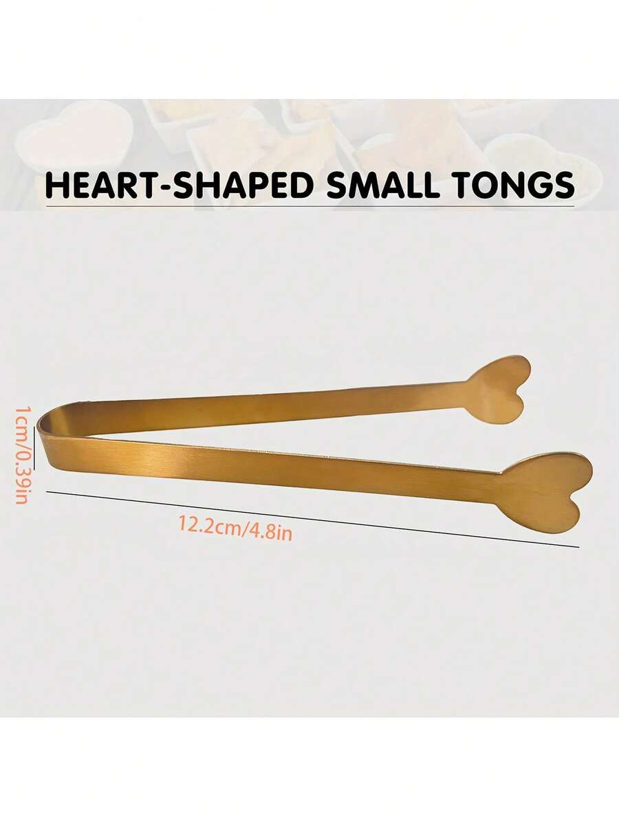 1/5/10pcs Stainless Steel Heart-Shaped Sugar Tongs, Kitchen Cooking Clips, Candy & Dessert Clips, Party Tableware, Wedding Tableware - Gold - View 1