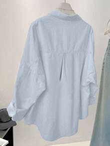 Camisas Femininas Plus Size de Botão Casual, Cor Sólida, Manga Longa, Modelo Solto, Blusas com Colarinho