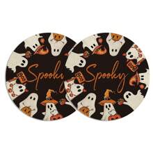 1/2/4pcs Ghost Pattern Halloween Round Placemats, Black Holiday Round Dining Table Mats, Suitable For Party, Kitchen, Dining, Breakfast, Coffee Decor