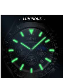 BIDEN 男士腕表，休闲运动计时表，带夜光、日期显示，男士商务石英表。防水，真皮表带 - 均碼 - 查看 8