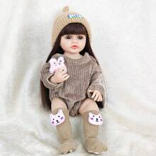 22 英寸逼真重生娃娃 - 柔软硅胶身体，长发公主，完美的生日礼物，圣诞节/万圣节礼物，万圣节/感恩节/圣诞节礼物 - 棕色 - 查看 14