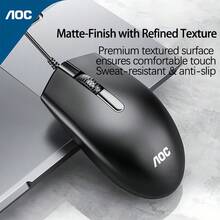 AOC MS100 Universal Mouse For Both Left And Right Hands Ergonomic Symmetrical Design Frosted Sweat-Proof Shell Plug And Play Without Driver Comfortable For Office And Home Use Black With Sound - Black Sound - View 4