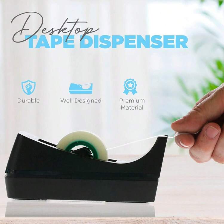 Desktop Tape Dispenser - Non-Skid Base - 1-Inch Core Weighted Tape Roll Dispenser - Perfect For Office Home School - Black - View 3