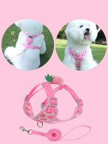 1pc Dog Leash Reflective Chest Harness Vest For Small Dogs, Teddy, Corgi, Pomeranian - Green - View 2