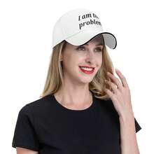 "I Am The Problem" Funny Trucker Hat For Men & Women - White Baseball Cap With Bold Black Text, Structured Non-Stretch Fabric, Casual Humorous Statement Accessory - White - View 7