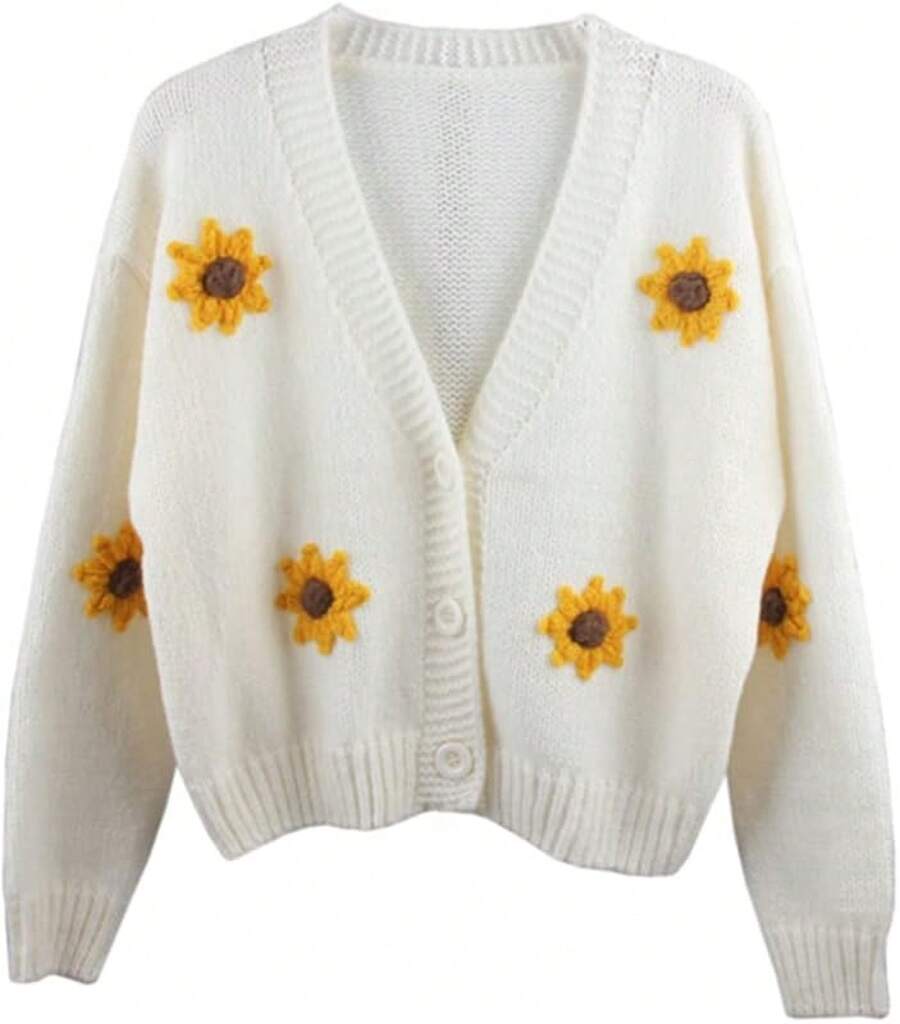 Women's Strawberry Print Button Down Long Sleeve V Neck Crop Cardigan Sweaterfall Clothes For Women   Winter Clothes For Women