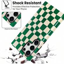 Checkered Phone Case For Samsung Galaxy S24 Ultra S22 S23 And A Series, Cute Plaid Checkerboard, Floral Pattern Compatible With IPhone 16 15 14 13 12 11 Pro Max Plus Protective Case Cover For Girls Women - Green Checkered - 查看 4