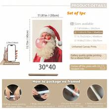1pc, Canvas Wall Art, Christmas Framed Wall Decor, Fashionable Pink Santa Claus Blowing Giant Pink Bubblegum, Playful Girlish Home Accent, Festive Seasonal Decoration, Adds Joy To The Holidays, Christmas Decor, Christmas Poster, Winter Decor, Christmas Bathroom Accent, Christmas Home Decor, Room Accent, Dormitory Decor, Bedroom Accent, Living Room Decor, Office Decor, Dining Room Accent