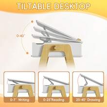 FXLTSBL Children's Desk Made Of Solid Pine Wood, Natural/White - Desk With Tilt-Adjustable Tabletop, Beautiful Youth Desk With 2 Drawers - Khaki - View 4